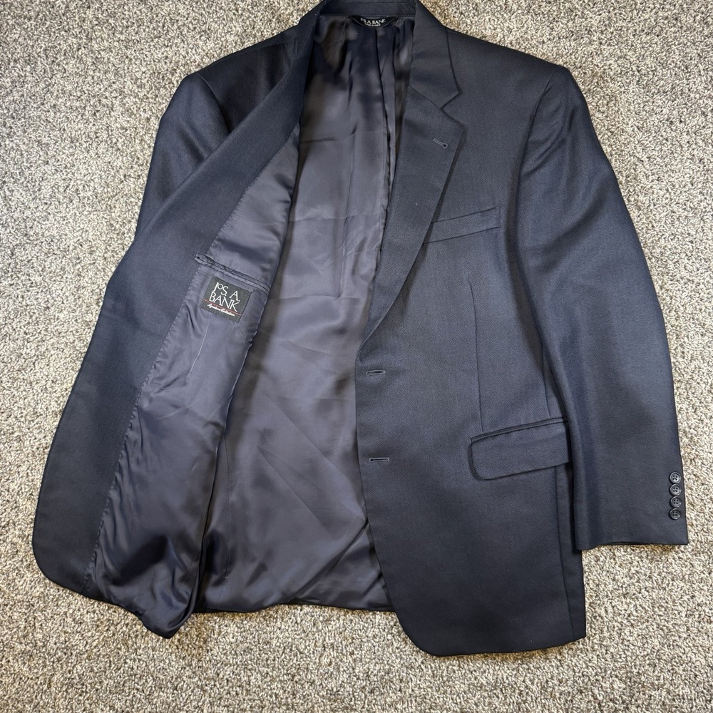 Jos A Bank Signature Sport Coat Mens 42R Navy Blue Silk Camel Hair Herringbone